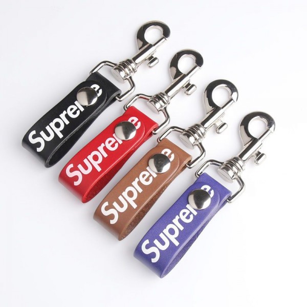 ブランド Supreme車用キーホルダー 本革 シュプリーム車のキーチェーン 紛失防止 スマートキー通用タイプ おしゃれ 男女兼用 ブラック