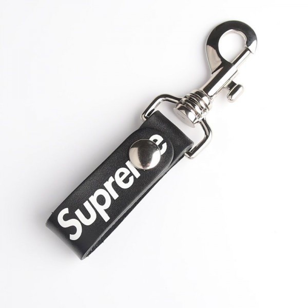 ブランド Supreme車用キーホルダー 本革 シュプリーム車のキーチェーン 紛失防止 スマートキー通用タイプ おしゃれ 男女兼用 ブラック