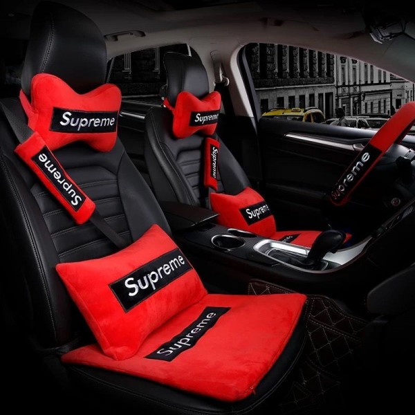 シュプリーム シートカバー フロント 車のヘッドレスト ブランド Supreme 前席 車 座席 運転席 助手席 後部座席 防汚 カー シートエプロン SUV 乗用車 軽自動車 普通車 通気性 滑り止め かわいい 流行り 四季通用