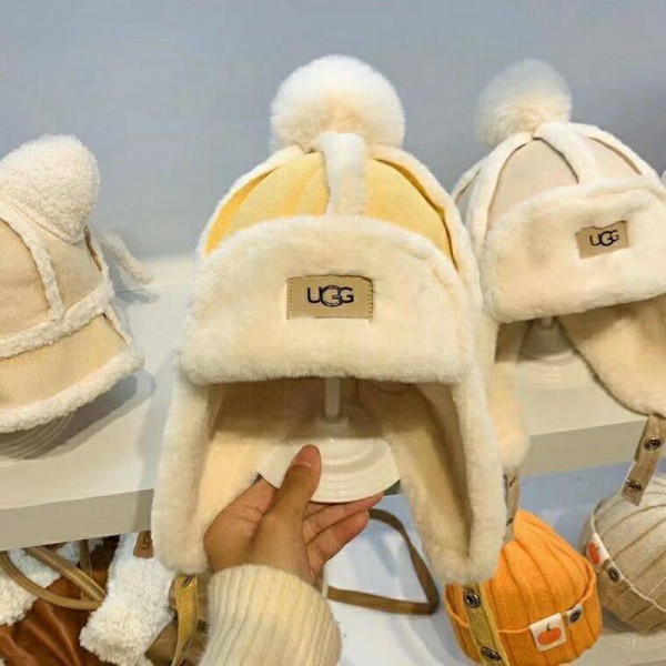 UGG アグ 子供帽子 ハイブランドふわふわ 耳あて帽子 キッズ 厚手 暖かい キャップ 冬 男の子 女の子1歳-6歳 もこもこハット プレゼント 公園散歩 幼稚園 旅行 雪遊び