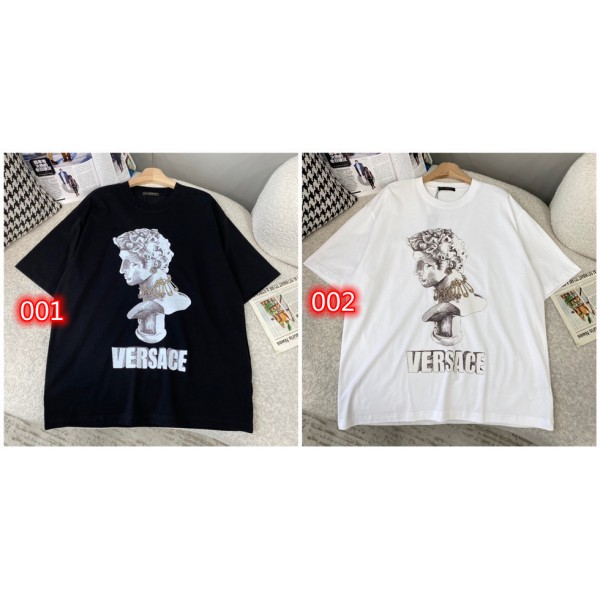 ヴェルサーチブランドtシャツ VERSACE モノグラム 短袖 tシャツ ゆったり カジュアル 人気 tシャツ コットン 快適 tシャツ トップス