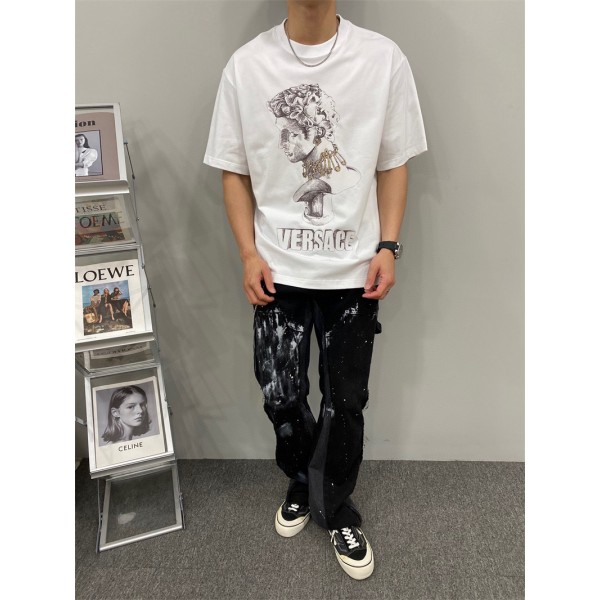 ヴェルサーチブランドtシャツ VERSACE モノグラム 短袖 tシャツ ゆったり カジュアル 人気 tシャツ コットン 快適 tシャツ トップス