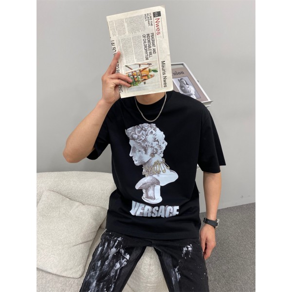 ヴェルサーチブランドtシャツ VERSACE モノグラム 短袖 tシャツ ゆったり カジュアル 人気 tシャツ コットン 快適 tシャツ トップス