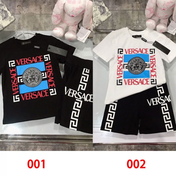 Versace ヴェルサーチtシャツハイブランド男の子 セットアップ スポーツウェア スウェット キッズ服 半袖 トップス 子供服 tシャツ ショートパンツ キッズ 上下セット カットソー ストレッチパンツ 2点セット オシャレ カジュアル 春 夏 大きいサイズ 90 - 160cm