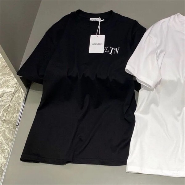 ヴァレンティノブランド tシャツ VLTN ホワイト ブラック2色 半袖 tシャツ コットン 履き心地がよい tシャツ男女兼用 春夏