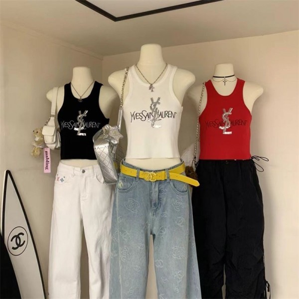 Ysl イブサンローランブランドサマーニット タンクトップ レディース ショート丈 キャミソールタンクトップ インナー ヨガ ス クエア トップス シンプル 部屋着 セクシー かわいい ノースブ ブラ紐隠し おしゃれ  XS¬L