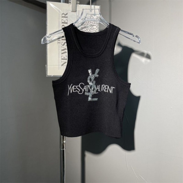 Ysl イブサンローランブランドサマーニット タンクトップ レディース ショート丈 キャミソールタンクトップ インナー ヨガ ス クエア トップス シンプル 部屋着 セクシー かわいい ノースブ ブラ紐隠し おしゃれ  XS¬L