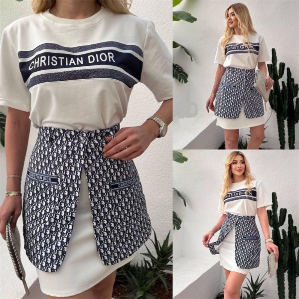 Dior ディオールハイブランドセットアップ レディース 夏 ハーフスカート 大きいサイズ 半袖シャツ ブラウス 体型カバー S - 2XL パンツスーツ パンツドレス 上下セット カジュアル セレモニー ゆったり 春服 夏服 秋服 通勤通学 オフィス