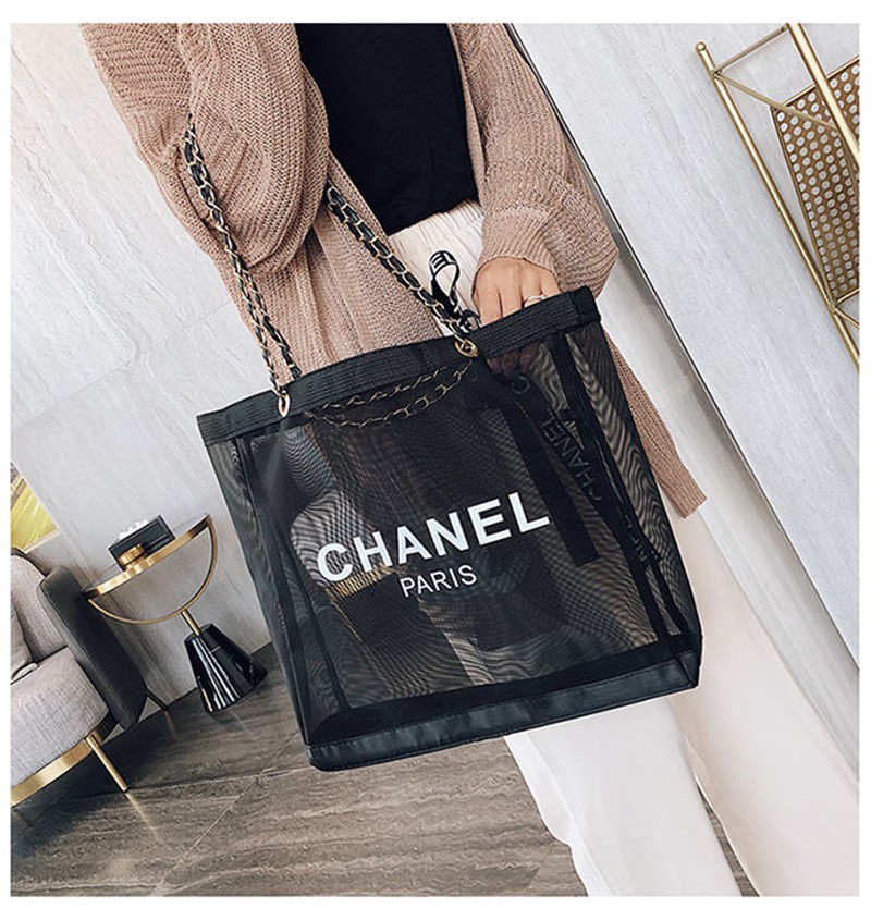 シャネルメッシュバッグ 夏用 トート ショルダーバッグ Chanel 黒白 ...