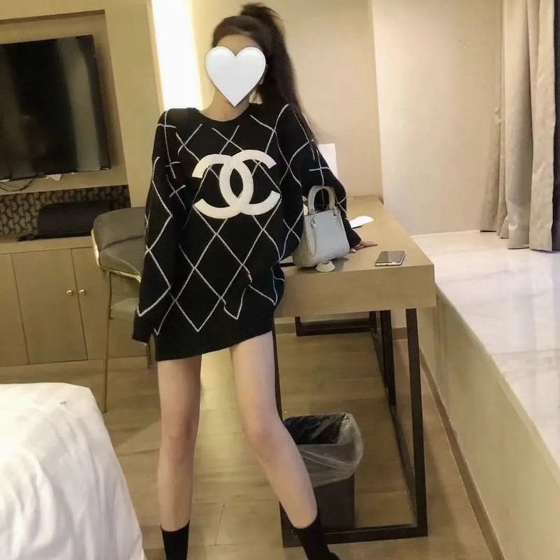 ブランド シャネル セーター 女性向け セクション 編み ニット製 丸首 格子縞 モノグラム chanel