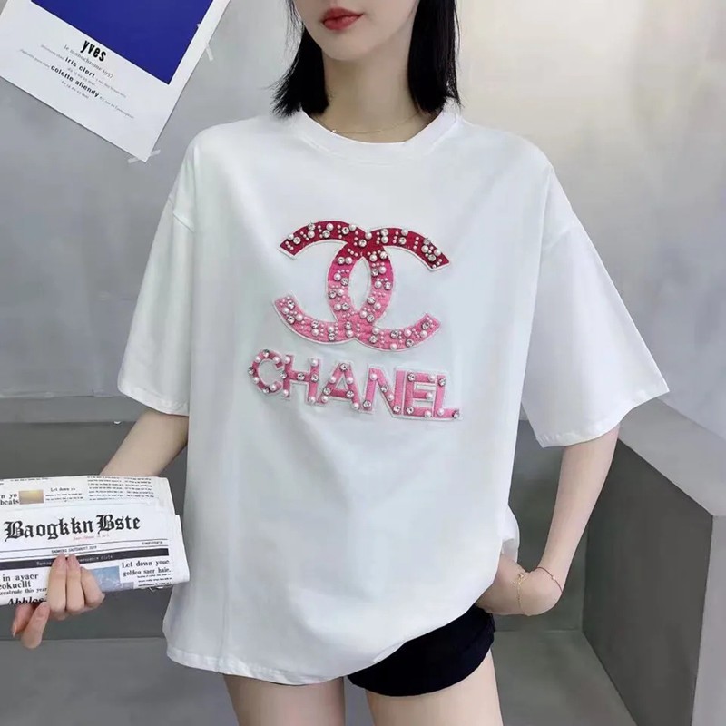 シャネルブランド女 Tシャツおしゃれ丸首コットン半袖トップス ins風 ...