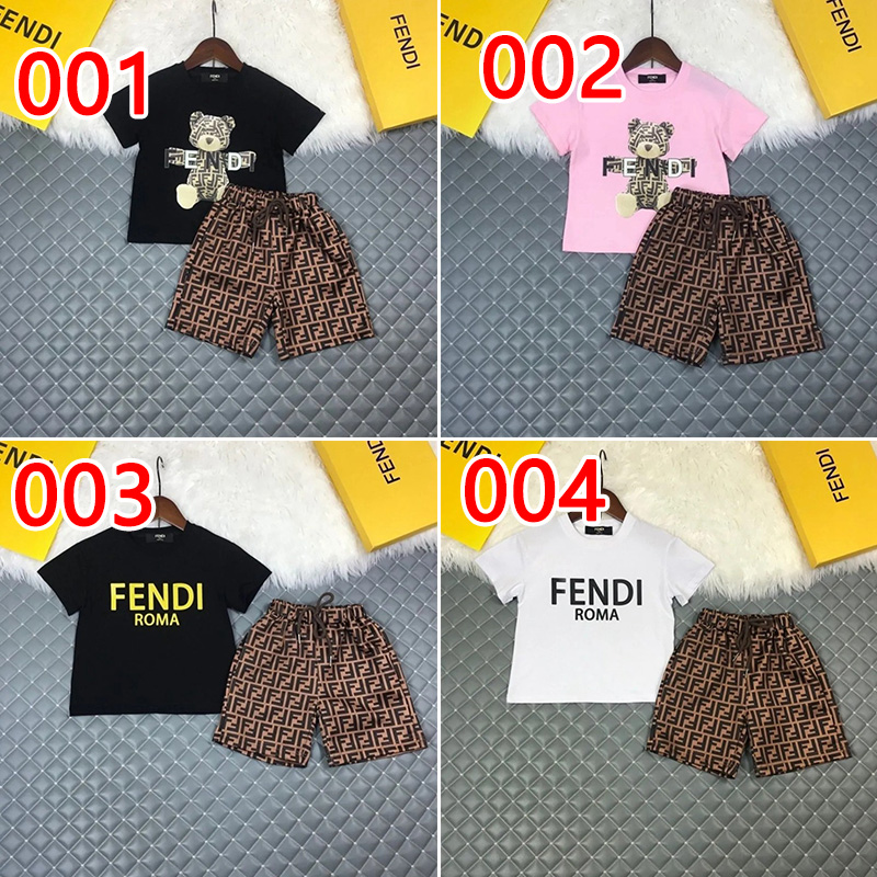 フェンディブランドキッズスーツかわいいFendiロゴ半袖tシャツ