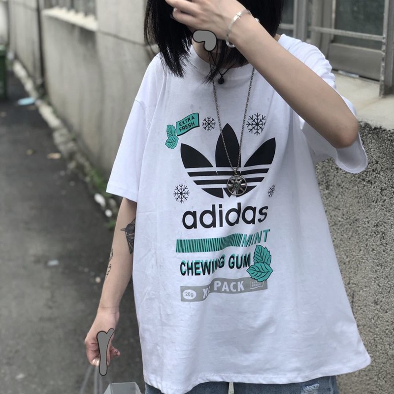 アディダスAdidas半袖tシャツブランドパロディ風韓国ゆったりコットンTシャツレディースシンプル上着メンズスポーツTシャツ