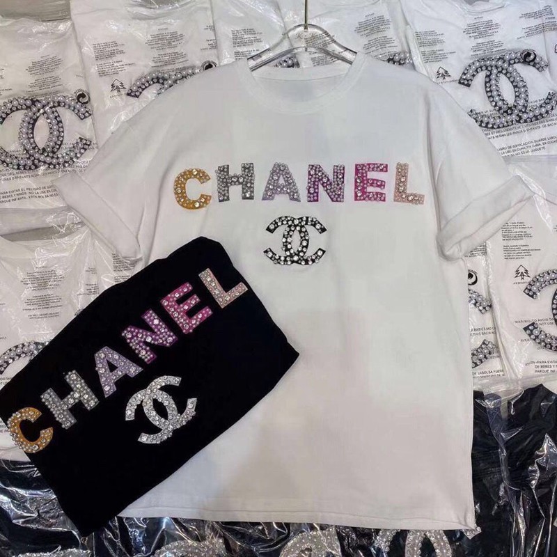 Chanel春夏半袖ｔシャツレディースカジュアル黒白Ｔシャツ
