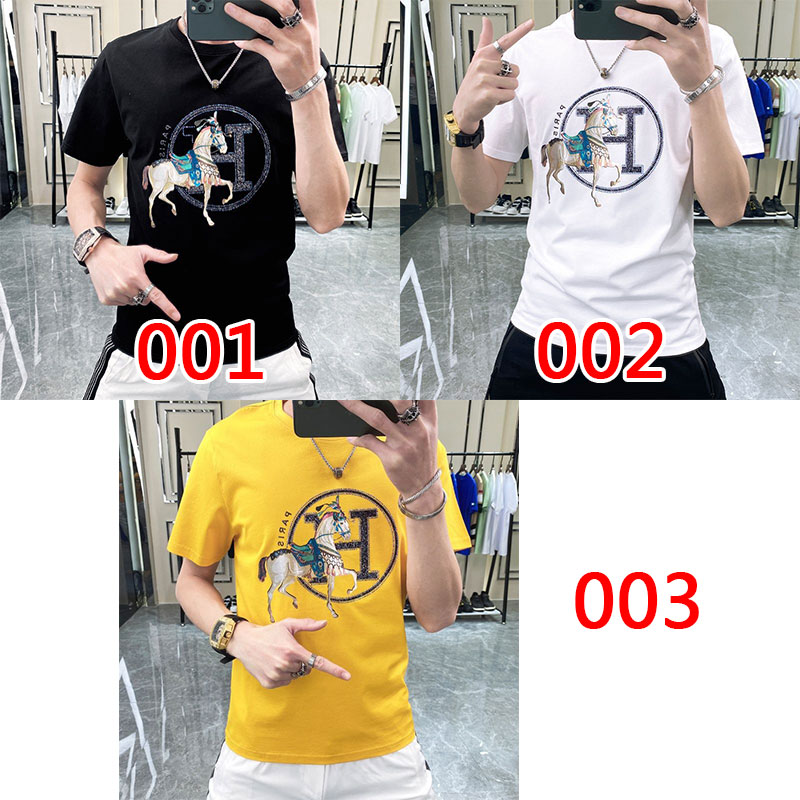 エルメス男性コットンtシャツブランドパロディ風HERMESファッション2021夏 新品Tシャツ大きなサイズ半袖tシャツ