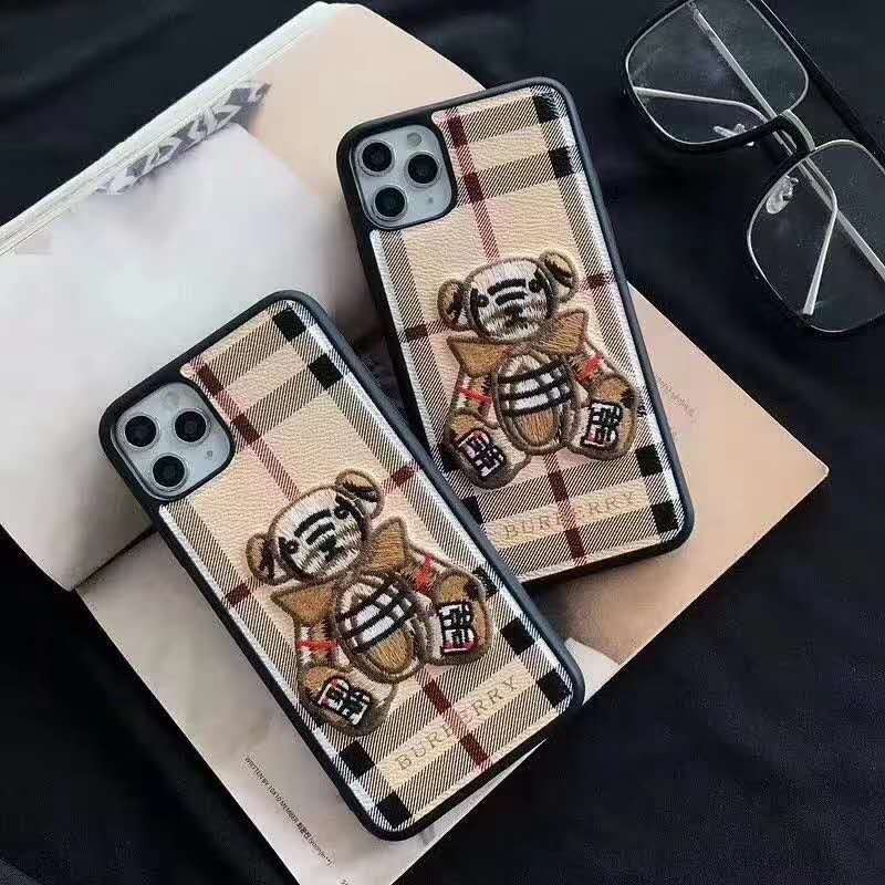 ファッション セレブ愛用 iphone12 mini/11pro maxケース刺繍クマ柄 