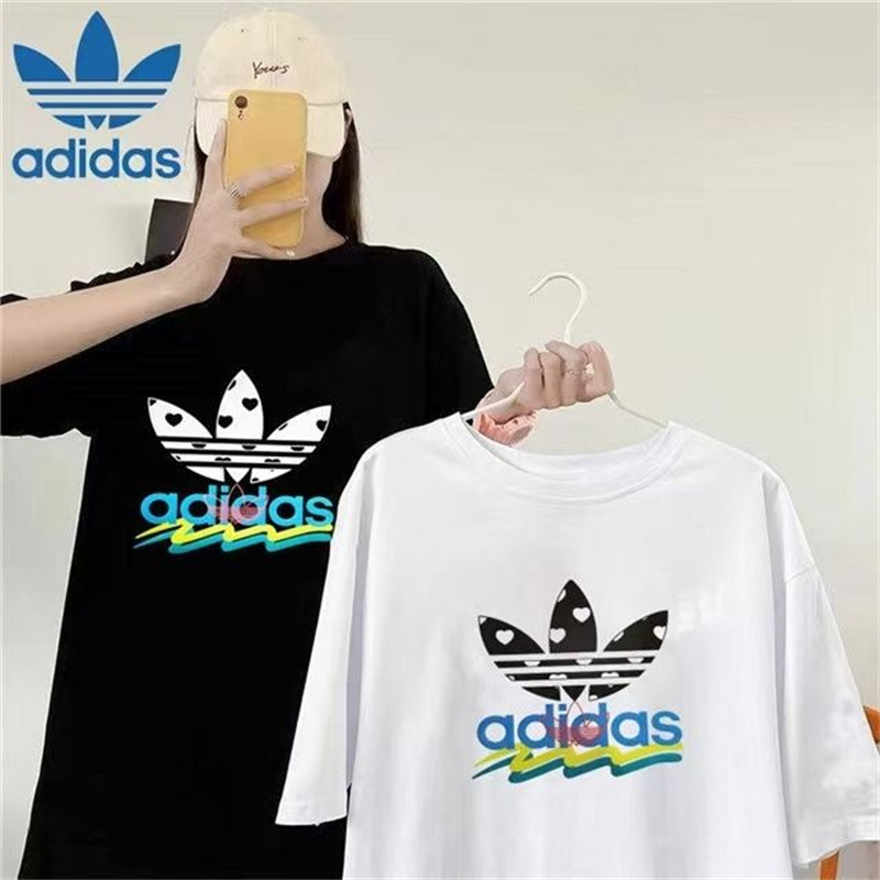 アディダス 親子Tシャツ キッズシャツ ハイブランドAdidas 定番ホワイトブラック コットン 半袖 上着 夏 快適 丸首 トップス