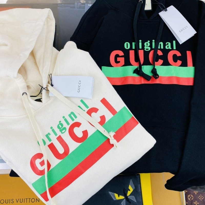 ドロップショルダー黒白カジュアルパーカースウェット上着秋冬服gucci