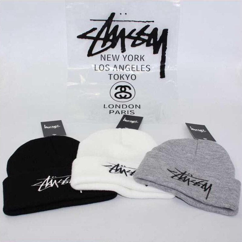 シンプルソフトニットキャップパロディStussy